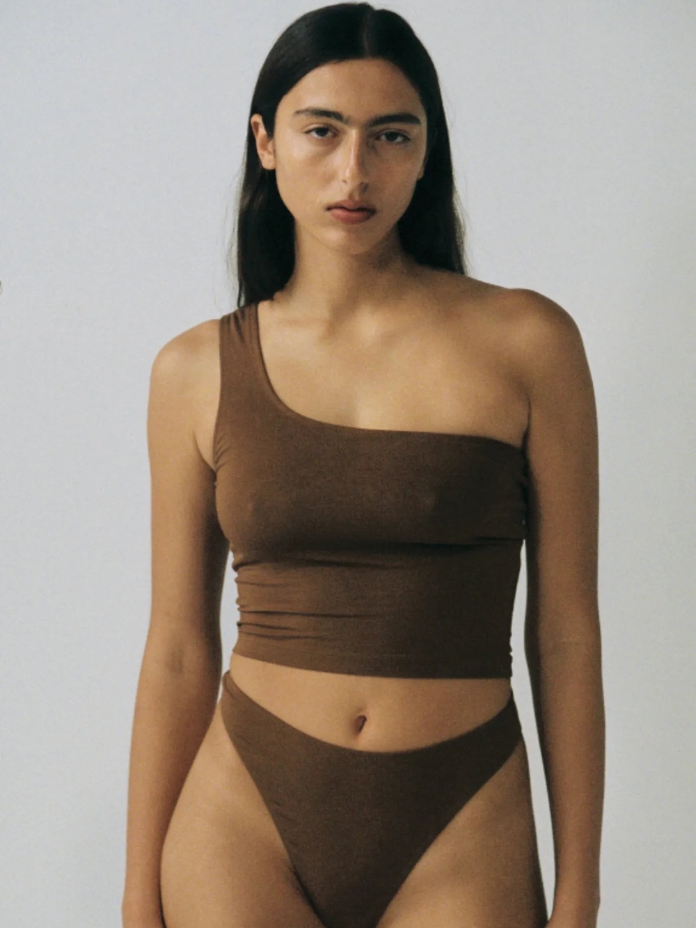 Hara Aroha One-Shoulder Brown Crop Top